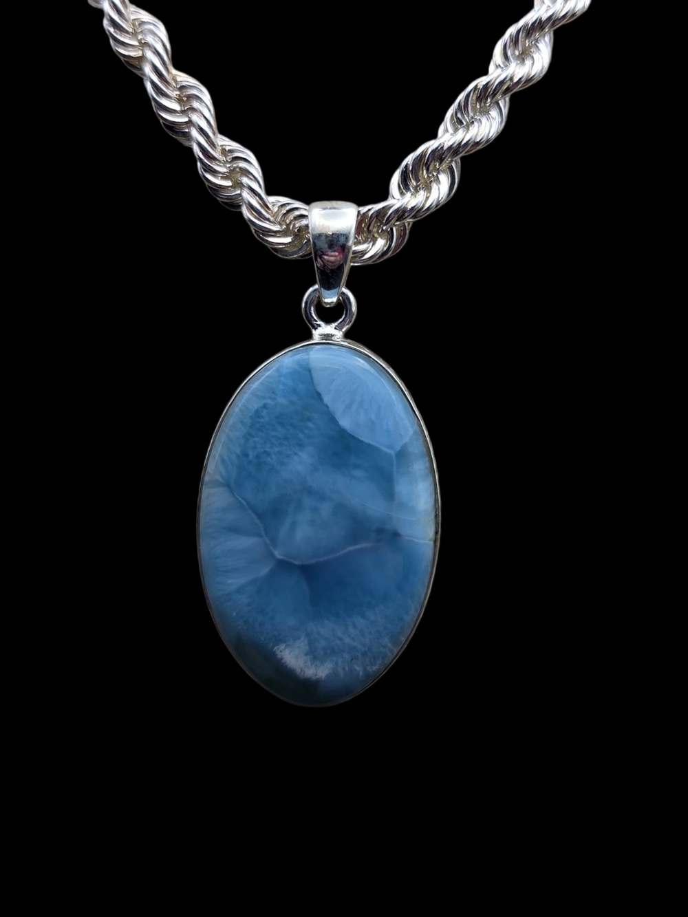 Sterling Silver Blue Oval Larimar Pendant